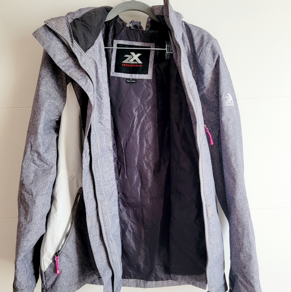Womens Gray and White Snow Jacket w/ removeable Fuschia Pink Fleece Jacket Sz L - Picture 9 of 12